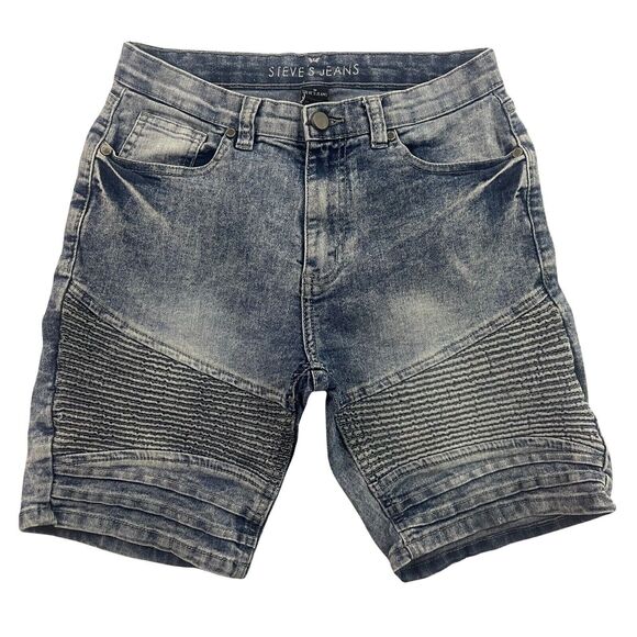 Steves Jeans Shorts Boys Size 12 Blue Stonewashed Bermuda Moto Stacked - Picture 1 of 12